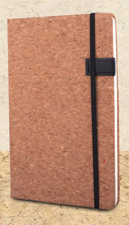 Hard bound Cork A5 notebook with Pen Drive Slot, Ribbon and elastic fastener